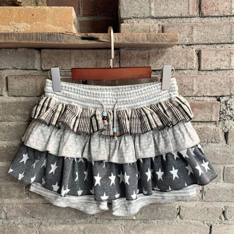 

Deeptown Harajuku Layered Skirt Women Japanese Style Vintage Gothic Ruffle Mini Skirt Y2k Grunge Patchwork Punk Short Skirts