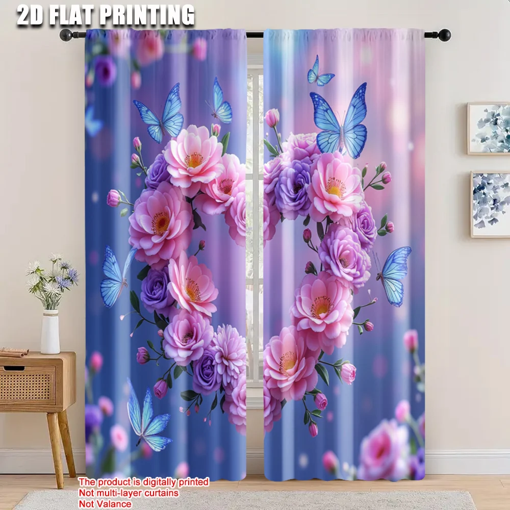 

2pcs, 2D flat printing Window Curtains Butterfly Love Versatile Polyester Fabric,Without Electricity Birthday Party Applies to