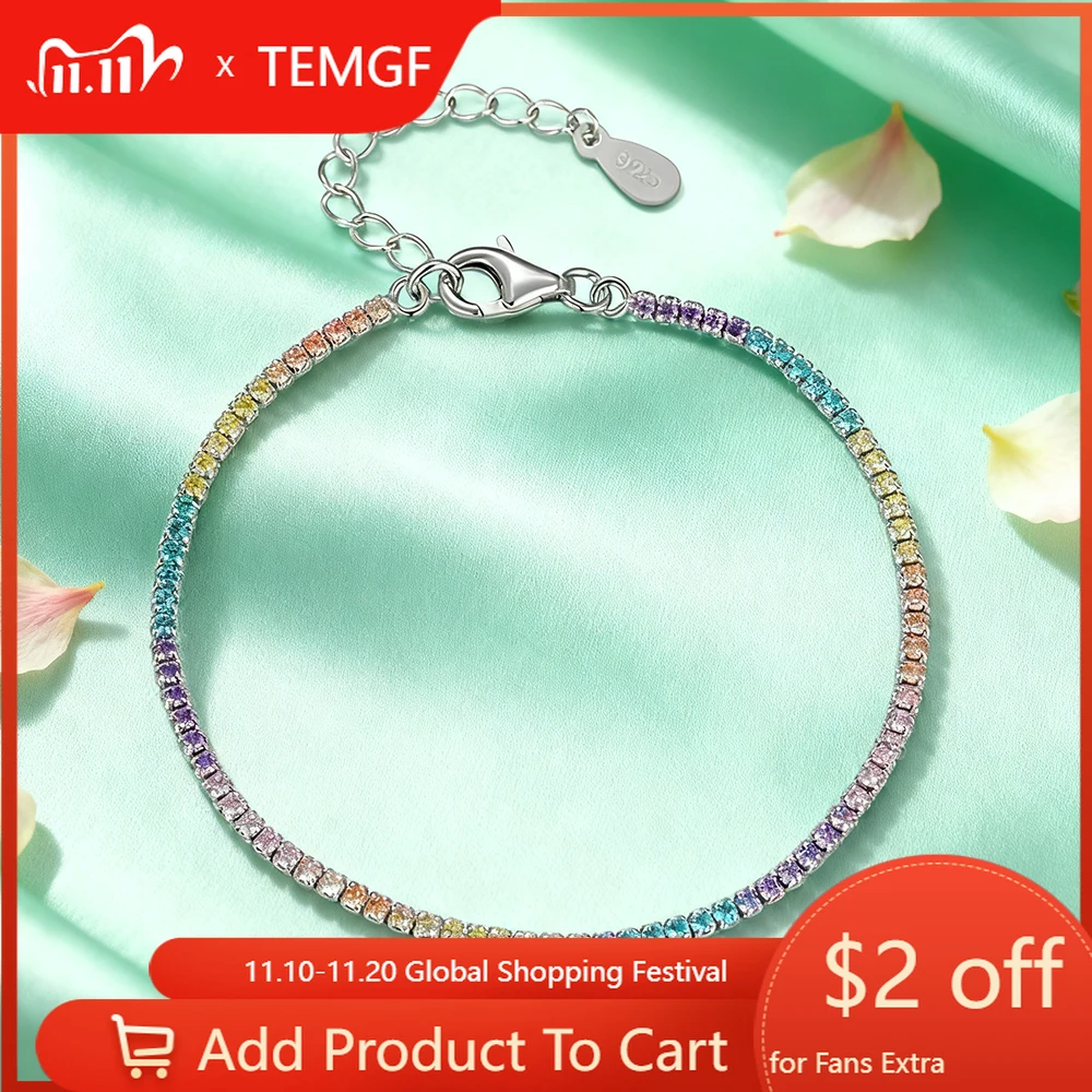 

TEMGF полностью красочный браслет с цирконом 1,5 мм, стерлинговое серебро 925 пробы, ювелирные изделия для женщин и девочек, пара, сверкающие подарки для свиданий и любви