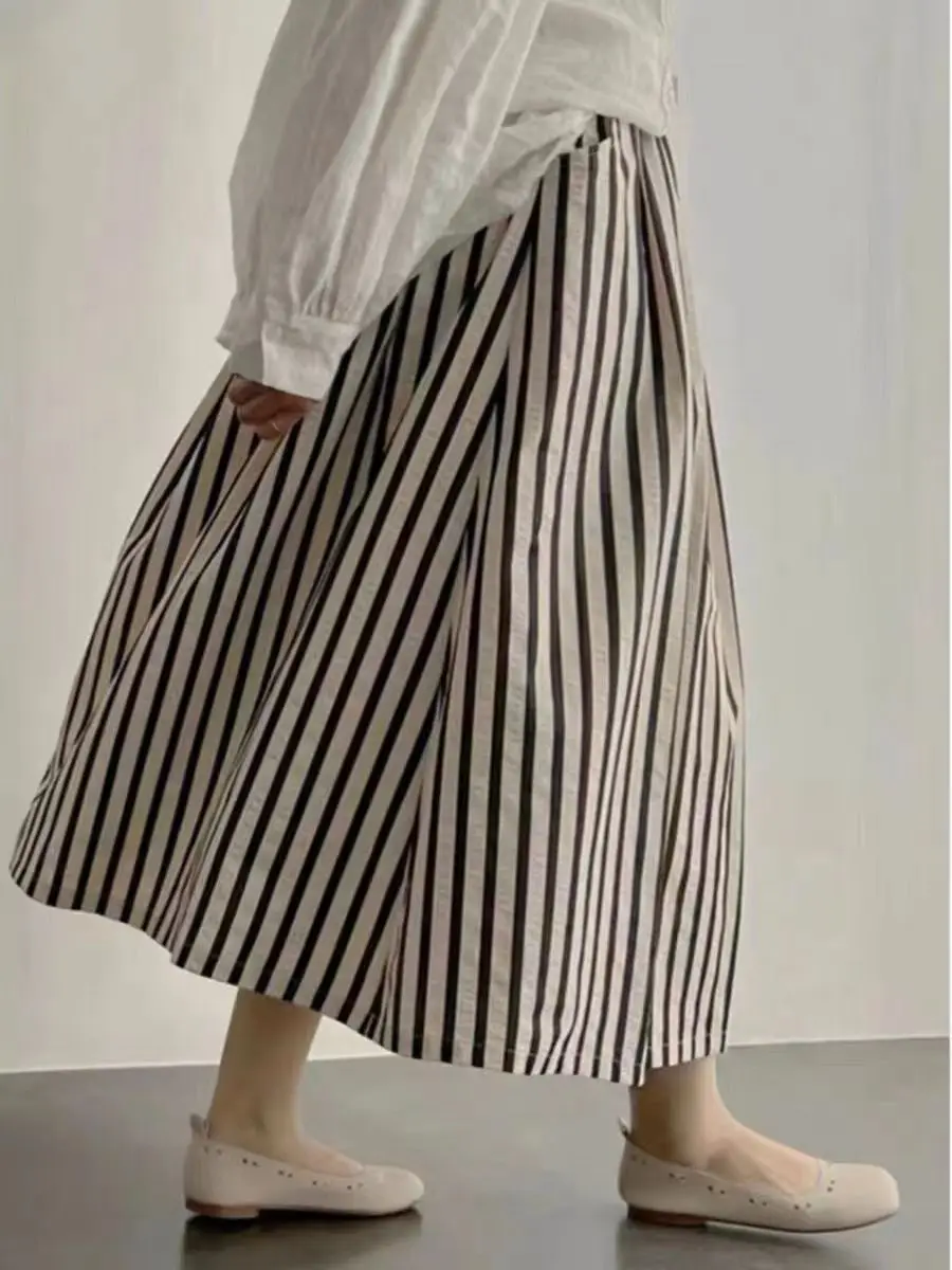 Korean Fashion Clothing Jupe Юбка Pleated Skirt Faldas Mujer Women Casual Elastic High Waisted Striped Skirts Vintage Y2k Skirt