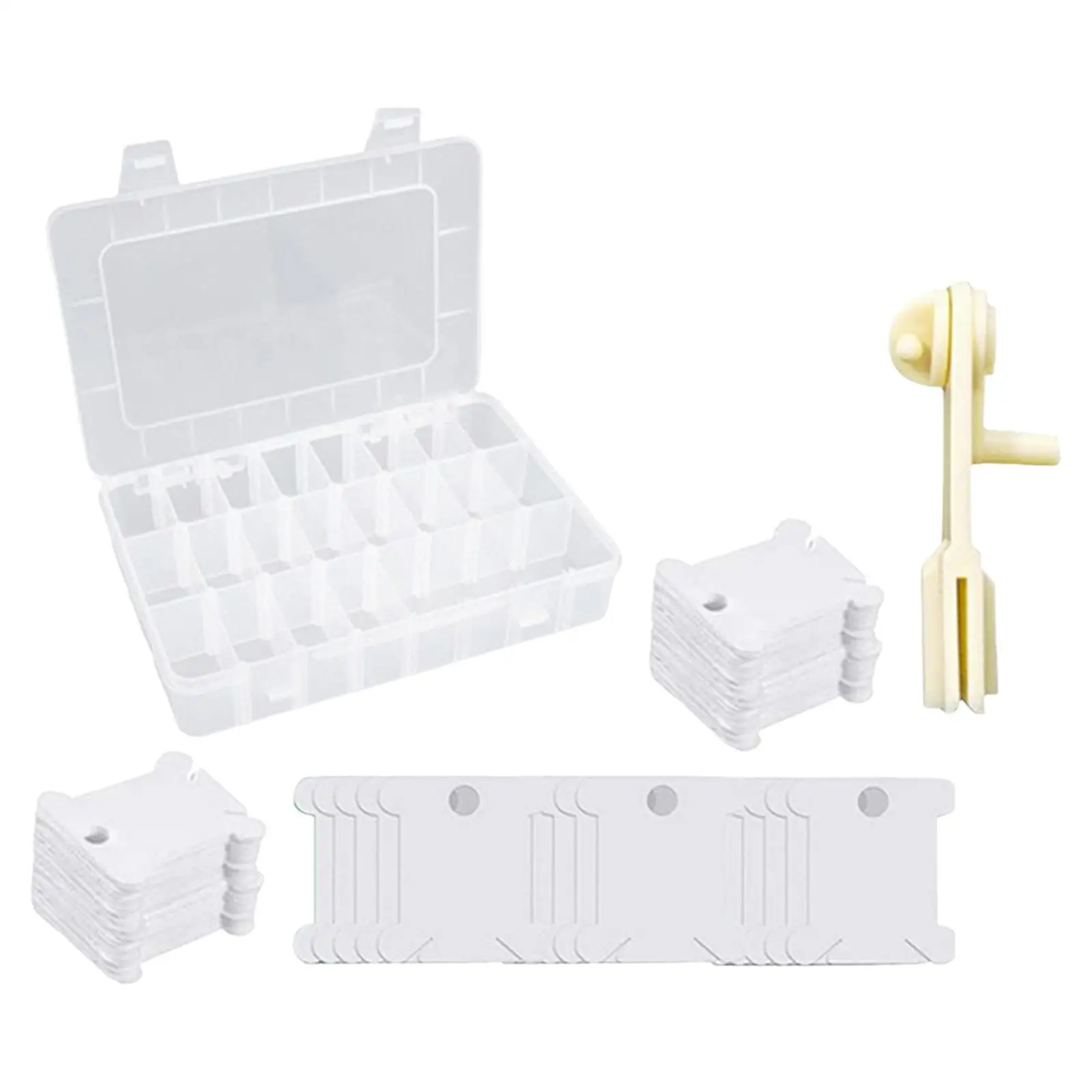 24 Grids Thread Cards with Bobbin Winder Cross Stitch Organizer Box Lightweight Holder Floss Bobbin for Embroidery Organization