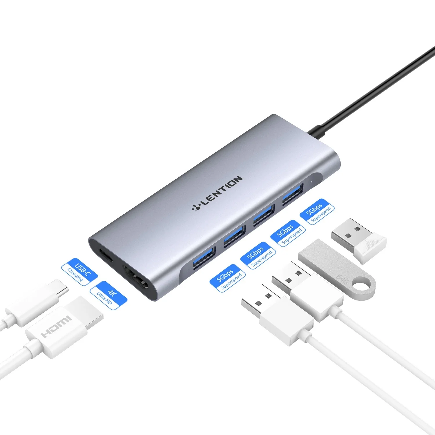 Go! Long Cable USB C Hub Type C Multiport 4K HDMI USB 3.0 Type C Stable Charging Adapter for M1 MacBook/Pro/Air iPad Pro USB C