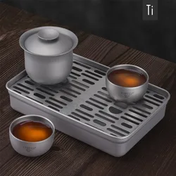 Pure Titanium Tea Tray,Rectangular,Hollow,Removable,Anti-bacterial, Corrosion Resistance,Outdoor Portable,Kung Fu Tea Set, 800ml