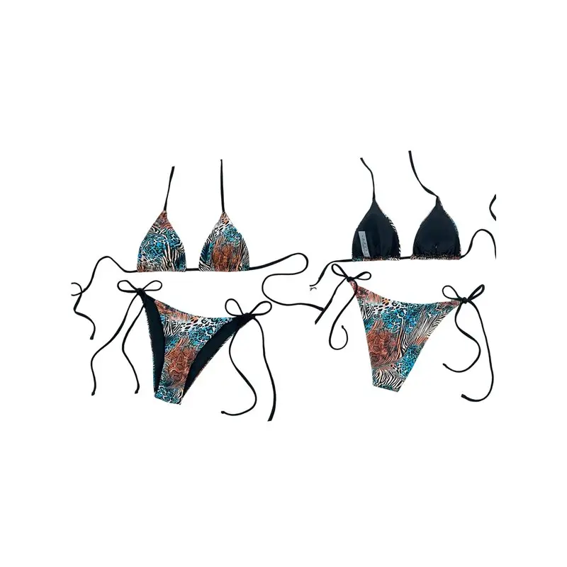 

CYL-Women Y2k Halter Bikini Sets Leopard Print High Cut Tie Side Triangle Thong Bathing Suits