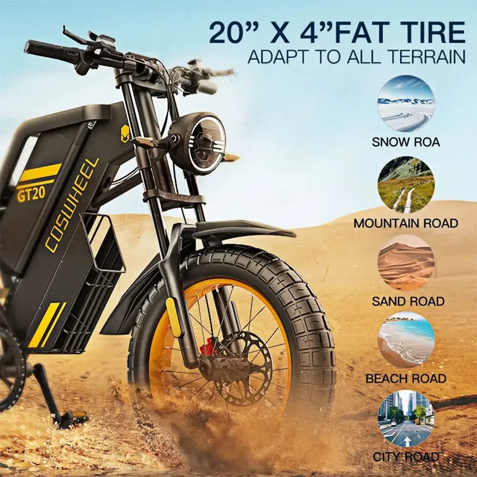 Coswheel GT20 Max Peak 2000 Motor E Bike 60V40AH Battery 65km/h Electric Bicycle 20 Inch Tire Mountain Off-Road Electric Bike image 9