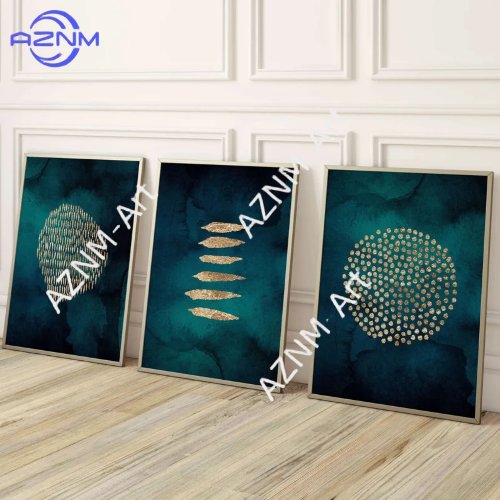 1/3Pcs Teal Wall Art, Abstract Art, Gold Wall Art, Watercolour Painting, Gallery Wall Set, Living Room Decor, Line Art,Apartment