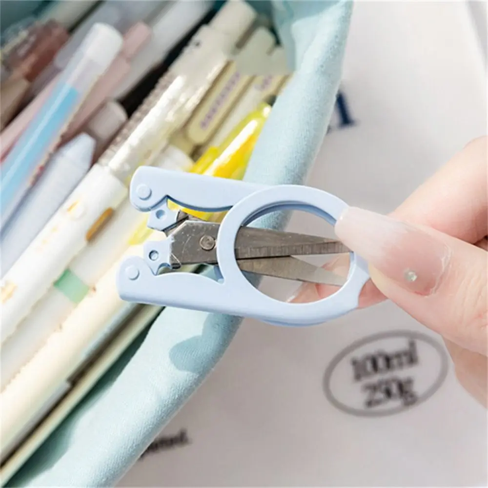 Travel Morandi Color Folding Scissors Paper Work Stainless Steel Stationary Scissors Mini Key Chain Paper Cutter Office Supplies