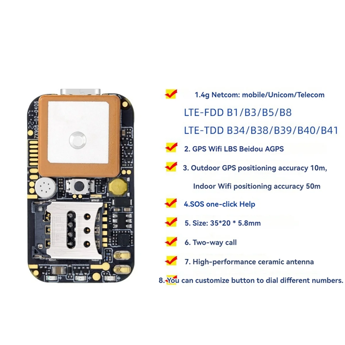 ZX908 Mini 4G GPS Tracker PCBA Chip Board for Vehicle Car Person Tracking System Wireless WIFI Beidou Satellite LocatorABGI