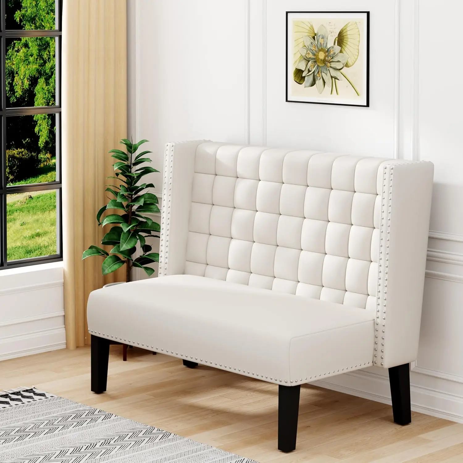 Faux Leather Loveseat with Tufted Back for Bedroom Entryway Small Space 52
