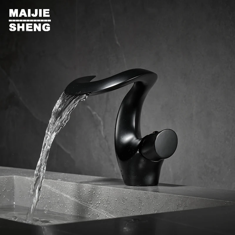 

Black/White Bathroom Basin Faucet Bathroom Faucet Brass Creative Sink Mixer Tap Hot & Cold Waterfall Basin Faucet