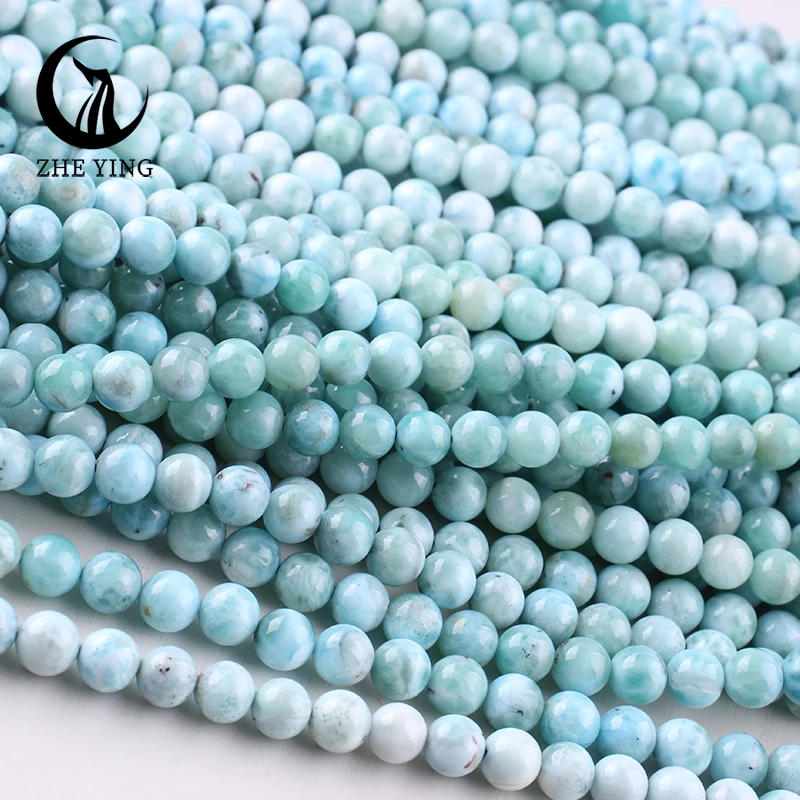 Zhe Ying 100% Genuine Dominican Larimar Gemstone Beads Loose Smooth Healing Power Stone Beads for Jewelry Making Strand 15''