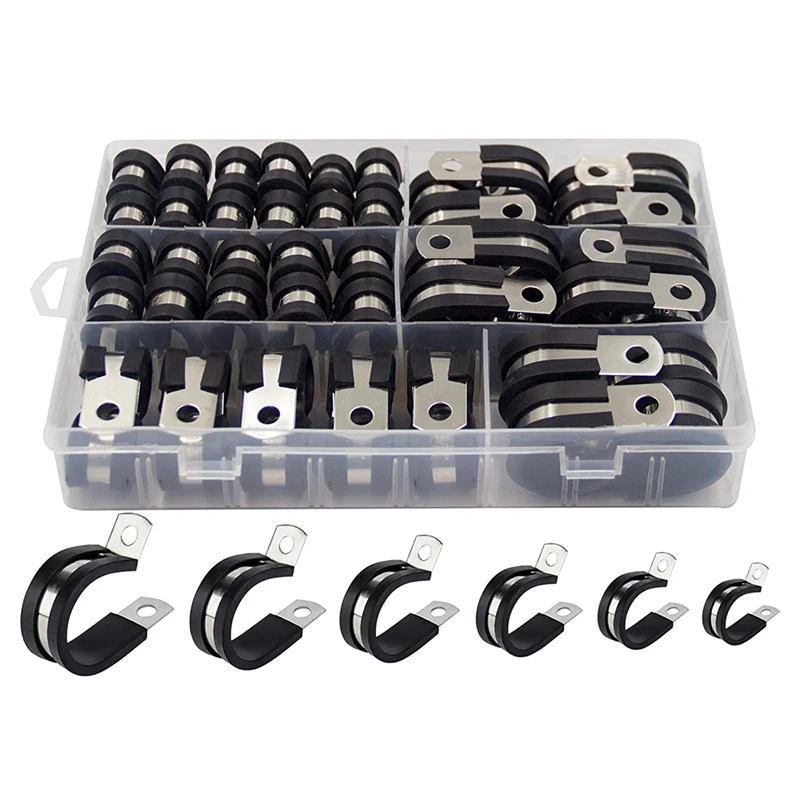 

Cable Clamp Assortment Kit Stainless Steel Rubber Coated Cushioned Insulated Cable Clamp Automotive Wire Pipe Clamp