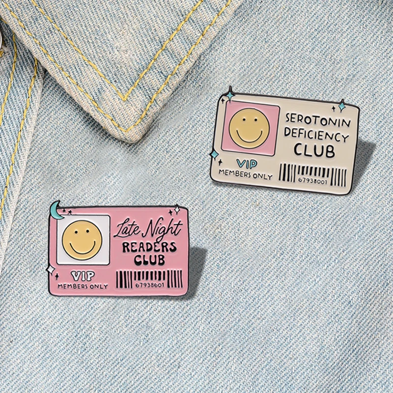 Custom Late Night Readers Club Brooches Lapel Badges Business Card Funny Jewelry Gift for Friends Members Enamel Pins