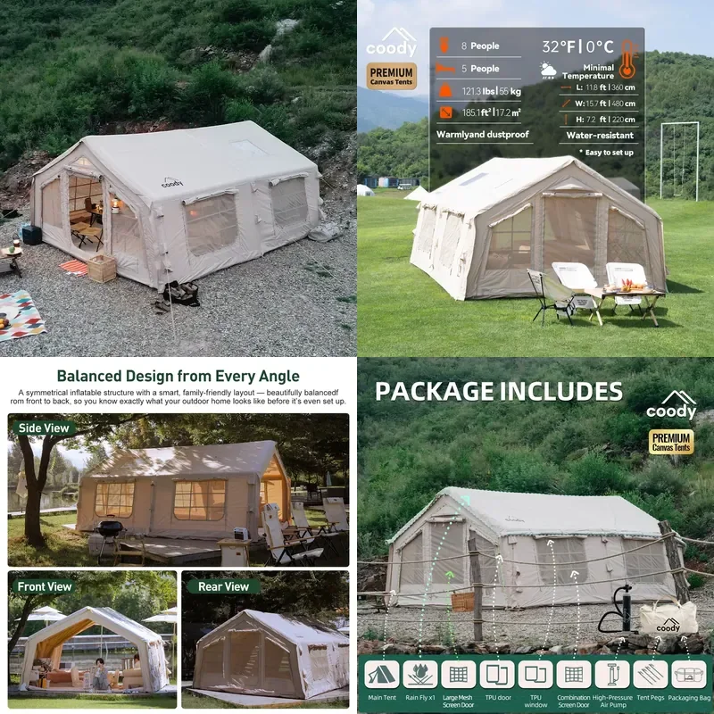 2026 Hot Sale Coody Familia 17.2 Air Tent for 5-8 Persons Beige Inflatable Glamping Tent with UV Protection for Outdoor