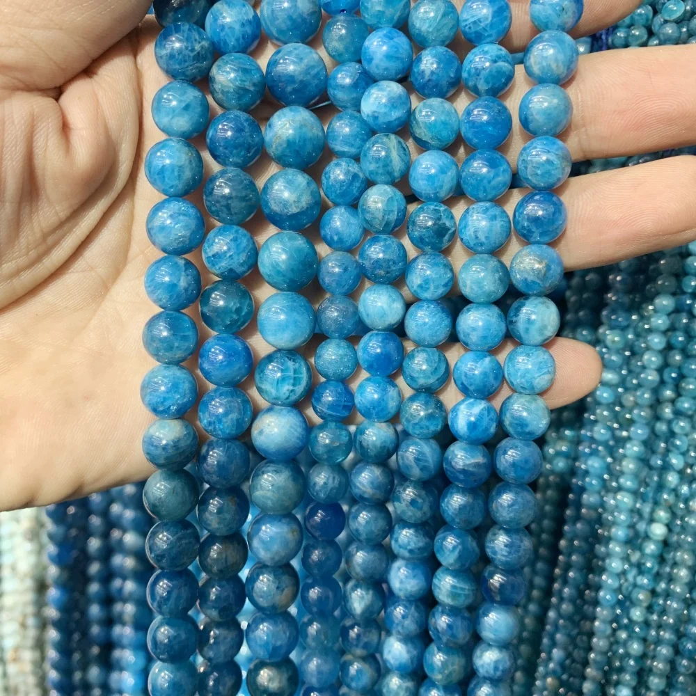 

6 8 10 12mm Natural spinel Apatite blue lace agate Round Shape Loose Beads DIY Bracelet Necklace Earrings Jewelry