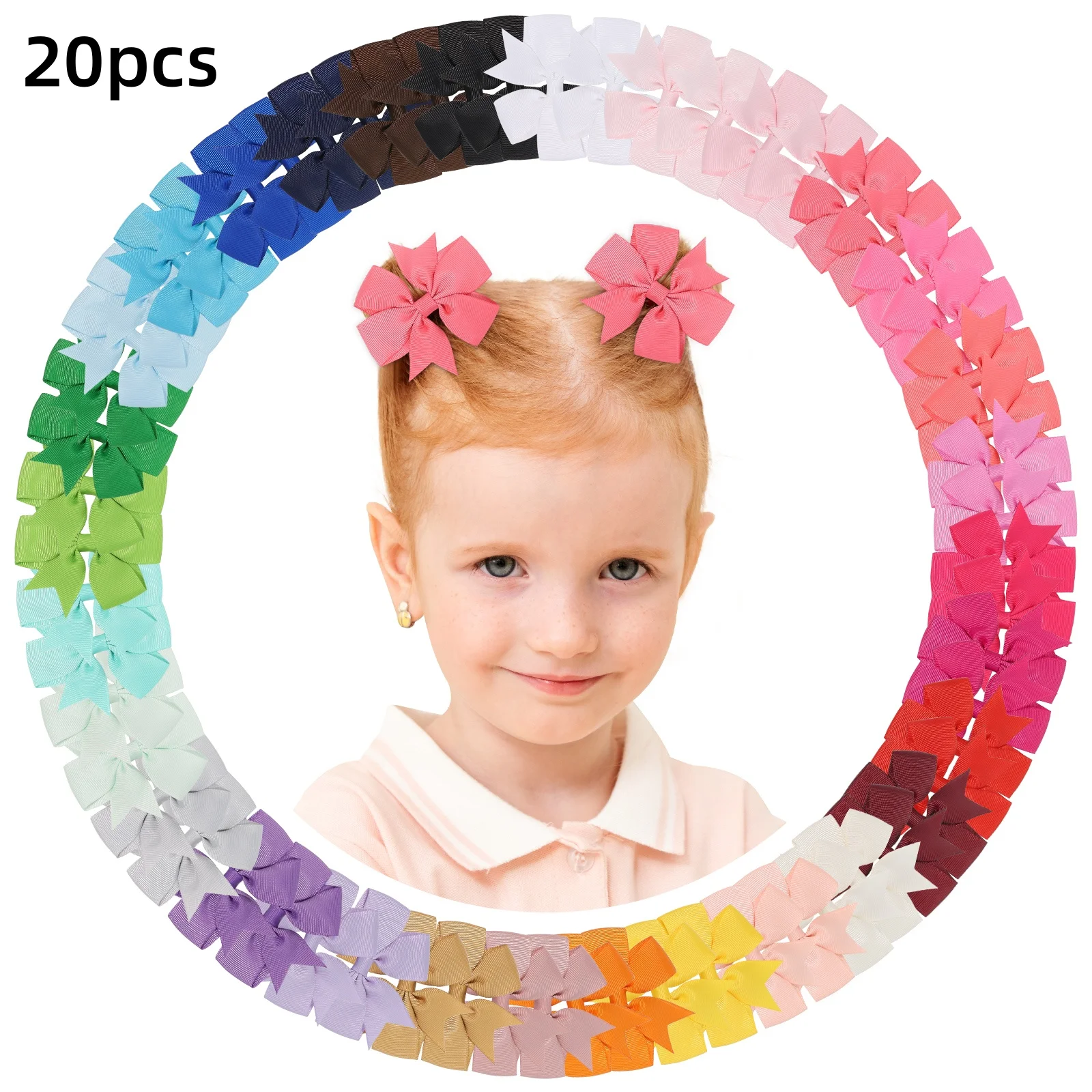 20pcs/set Sweet Random Candy Color Bow Hair Clip for Baby Girls Cute Ribbon Hairpin Kids Headwear Kids Hair Accessories Gifts