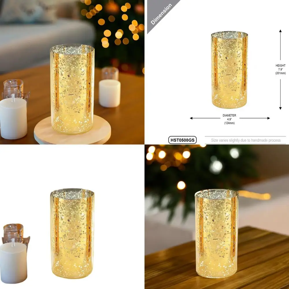 

Gold-Spattered Glass Candle Holder, 5 Wide x 8 Tall, Open-Ended Cylinder with Chimney Tube Shade, Set of 6