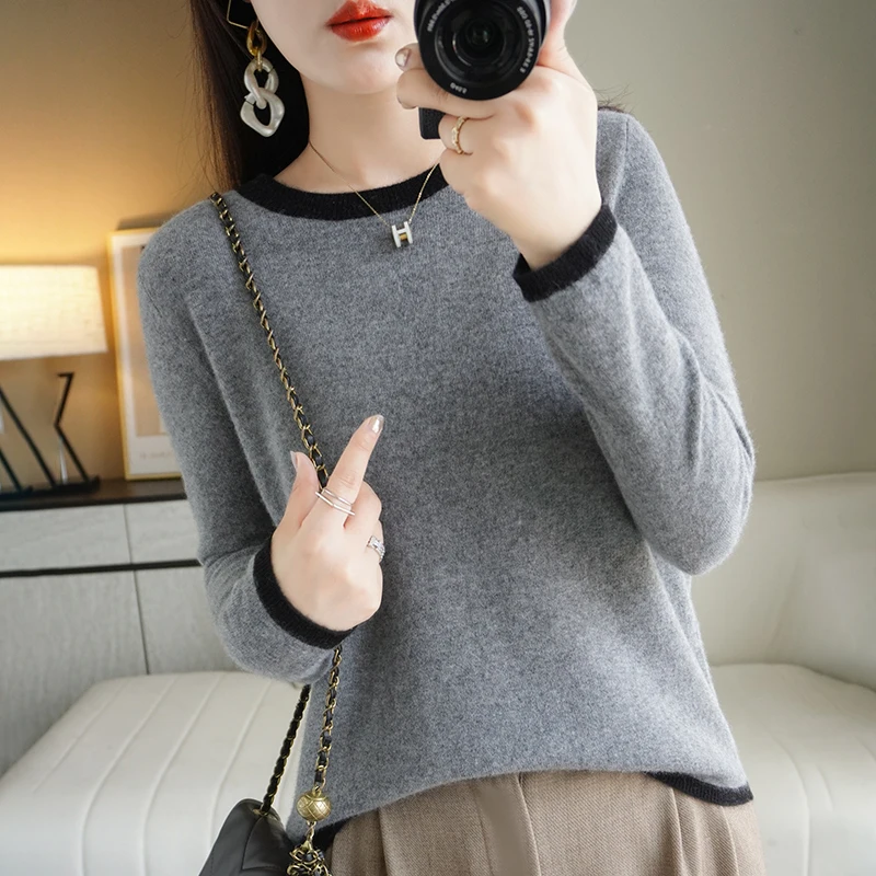 2023 New O-Neck Cashmere Sweater Women Long Sleeve Autumn and Winter Knit Pullover Solid Color Cashmere Base