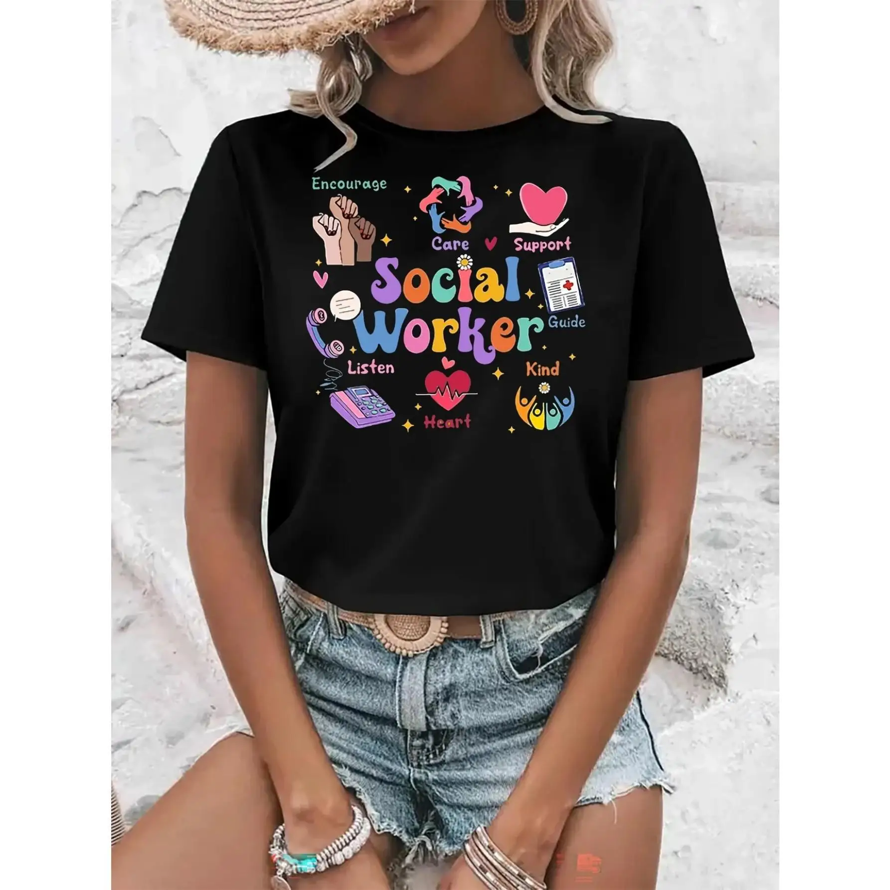 

Social Worker T-shirt for Women Men Encourage Care Support Graphic Tee Social Work Slogan Top