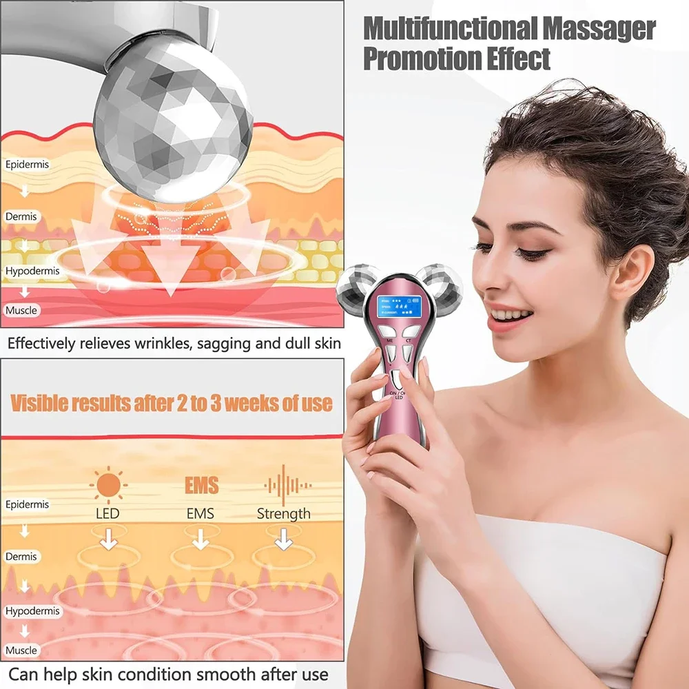 Rouleau de Massage du visage 4D EMS, Vibration à microcourant, appareils de Massage de levage en V, outil de soins de beauté pour le cou, les yeux et le corps