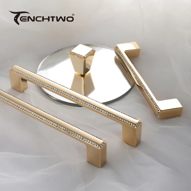 TENCHTWO Gold/Silver/Black Diamond Crystal Handle Furniture Knobs Kitchen Cabinet Pulls Wardrobes Drawer Door Handle Dresser
