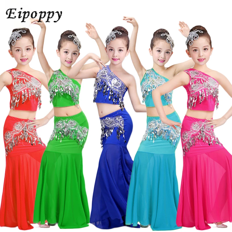 

The new Children Dai peacock dance costumes dance clothes children girls dancing skirts fishtail skirt Caiyunzhinan