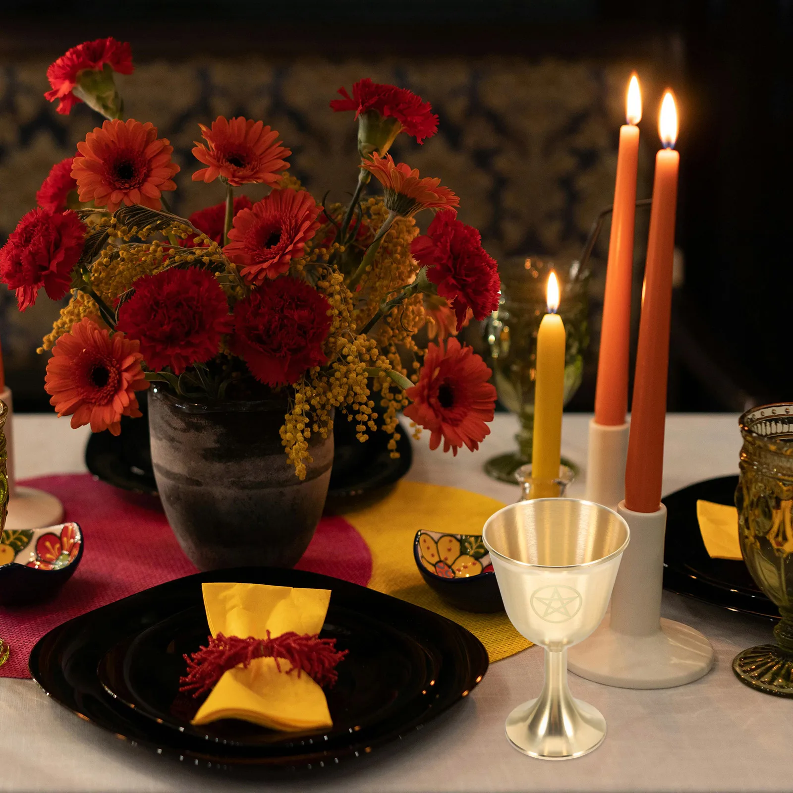 

Pentagram Brass Goblet Large Vintage Pentacle Altar Wine Cup for Tarot Rituals Mystic Pagan Ceremony Drinking Cup