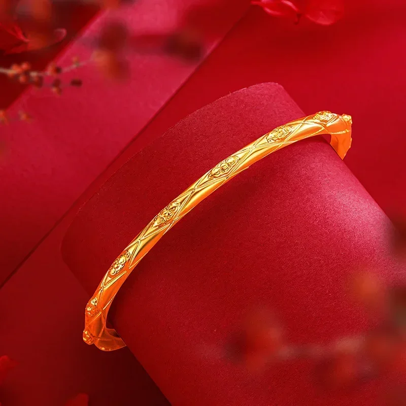 9999 Real Gold 24K Shengshi Huacai Heart Belonging Women's Bracelet, Jinling Plaid Bracelet