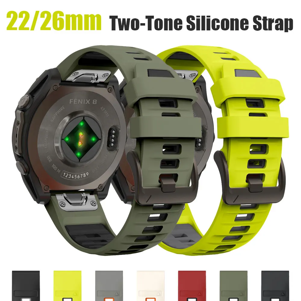 22/26 mm zweifarbiges Sport-Silikonarmband für Garmin Fenix 8Pro 8 7X/Quatix 8 7/Instinct 3 2X/Forerunner 970 965/Tactix 8 Uhrenarmband