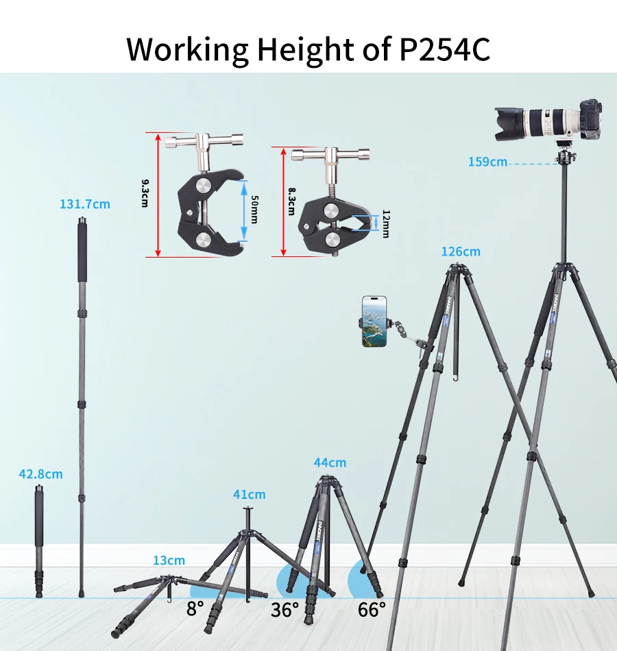 Kohlefaser-Stativ-INNOREL P254C Tragbares, kompaktes, leichtes Reisestativ und Einbeinstativ für digitale DSLR-Kameraständer, Belastung 12 kg – Detail 10