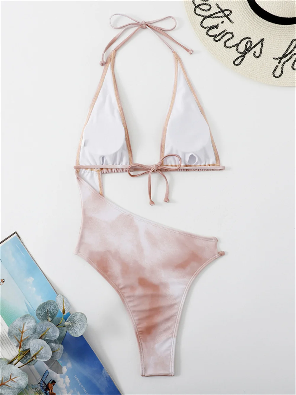 Unregelmäßiges Design Bikini sexy String rücken frei Monokini Y2k Krawatte Badeanzug Frauen einteilige Urlaub Bade bekleidung Strand Badeanzug