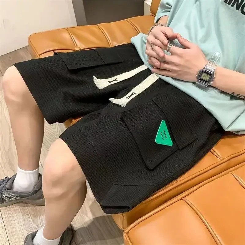 Short Pants for Men Waffle Casual with Draw String Green Mens Cargo Shorts Beautiful Clothes Designer Streetwear Big and Tall