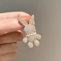 Classic Creative Rhinestone Rabbit Brooches For Women Fashion Cute Pearl Rabbit Animal Brooch Pin Trendy Jewelry Dropshipping