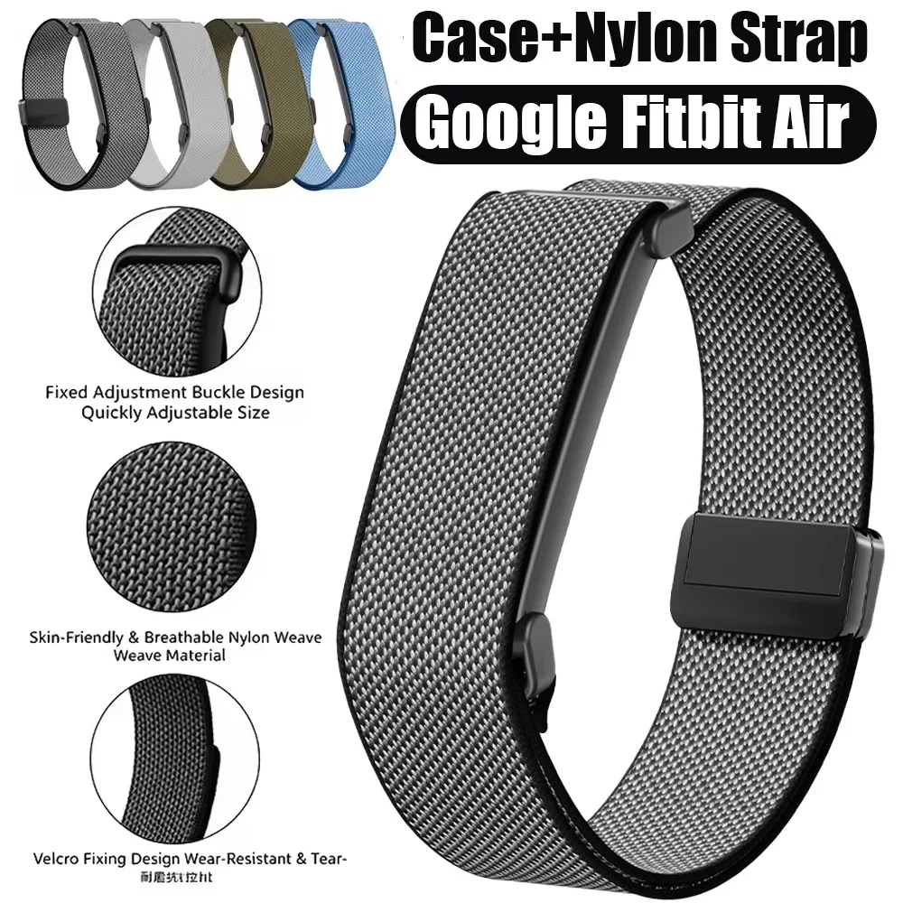Metallgehäuse + Sport-Nylonarmband für Google Fitbit Air, weiches, atmungsaktives Armband, elastisches Magnetband für Google Fitbit Air Correa
