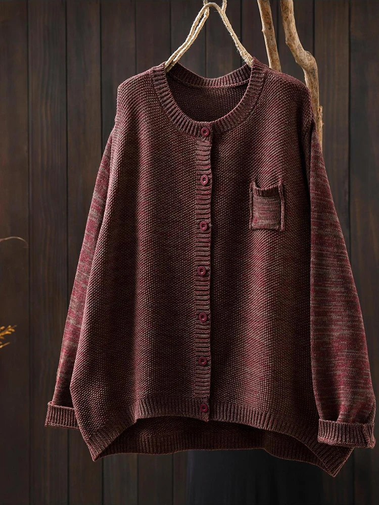 Women Long Sleeve Knitted Cardigans New Arrival 2025 Autumn Simple Style O-neck Solid Color Female Casual Sweaters M2102