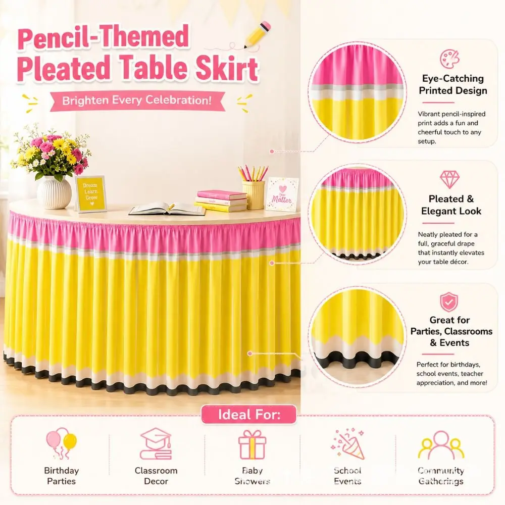 Candy Color Pencil Table Skirt Multi Size Multi-functional School Table Skirt Pencil Theme School Stationery Table Draping view 4