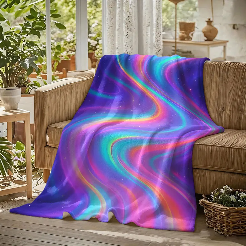 Holographic Waves Purple Flannel Blanket Perfect for Sofa Office Bed Travel Sleep Read Relax Camping Four Season Use