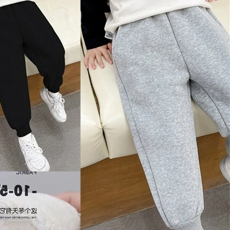 2024 Winter Baby Boys Trousers Solid Plus Velvet Thickened Loose Versatile Kids Boys Jogger Pants Children Boys Sports Pants