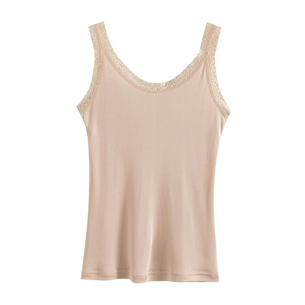

Lace Trim Silk Blended Tank Top Summer Camisole Tops