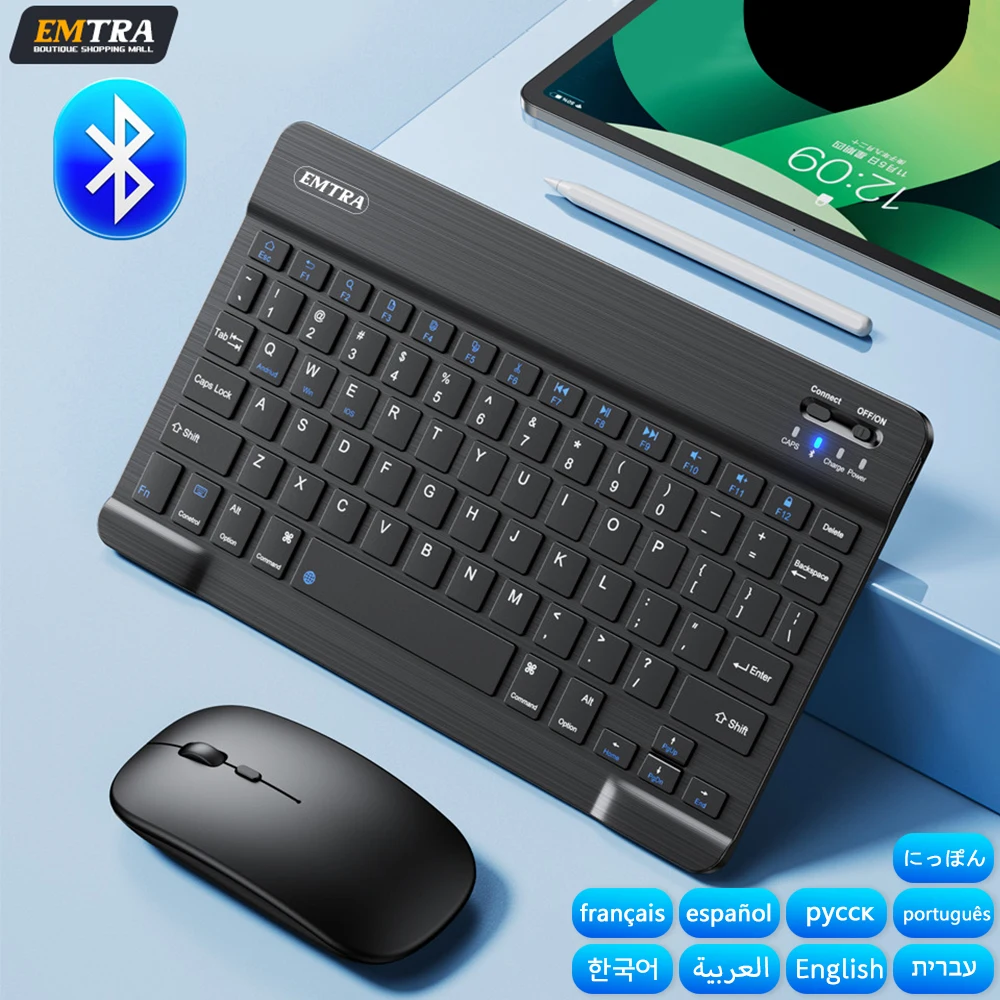 Bluetooth drahtlose Tastatur Maus für iOS Android Windows Tablet für iPad Air Mini Pro Spanisch koreanische Portugal russische Tastatur