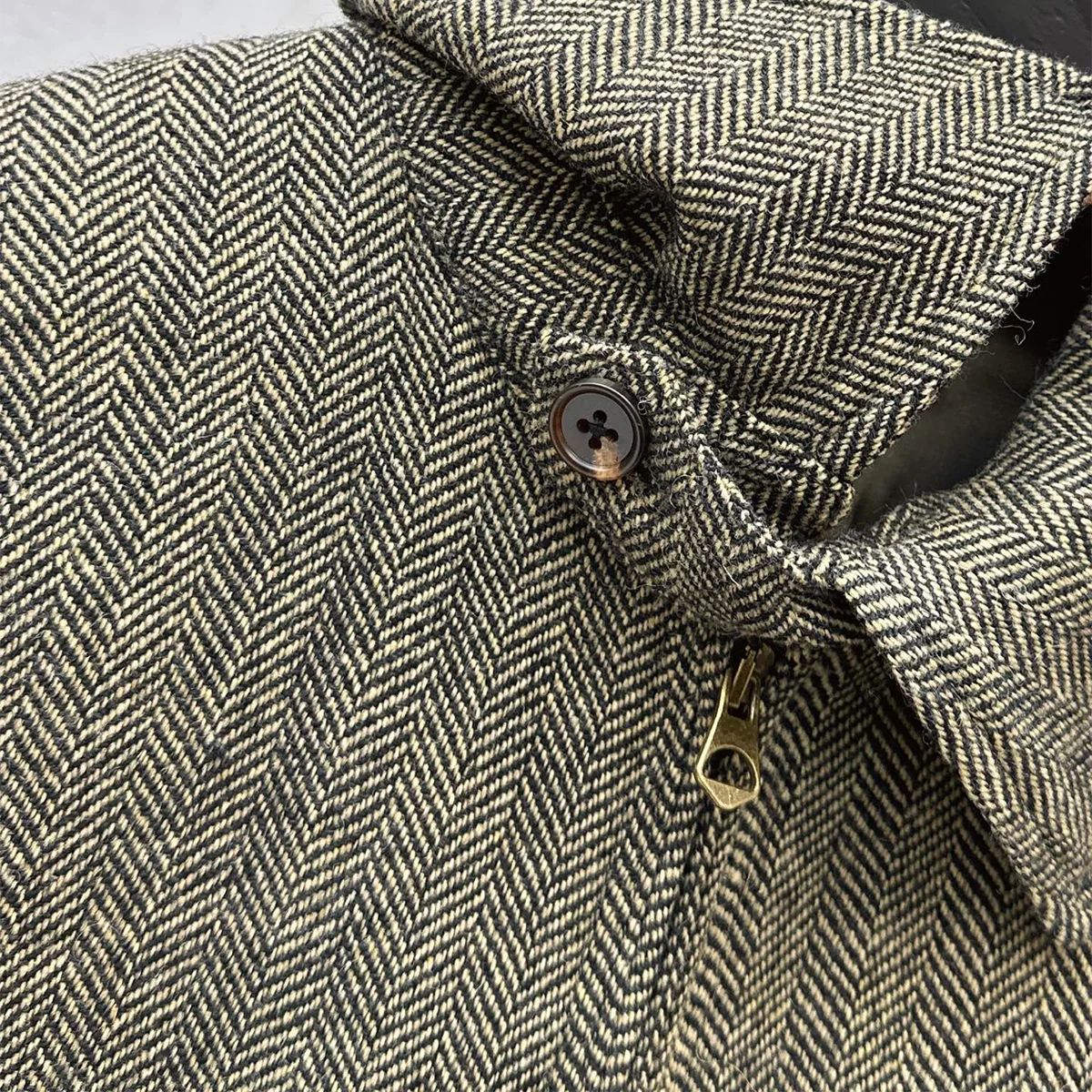 2026 high-quality women's retro woolen herringbone wool jacket with herringbone pattern