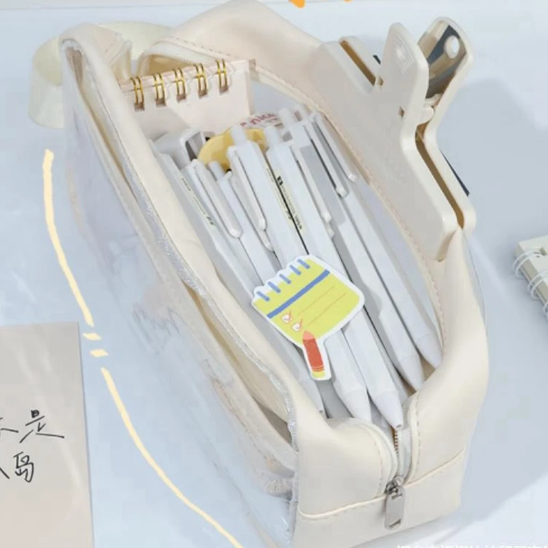 مجموعة واحدة من مقلمة شفافة مقلمة يابانية ذات سعة كبيرة للفتيات ذات قيمة عالية مقلمة بسيطة