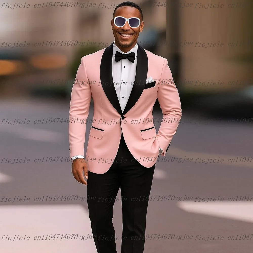 

Новый черный и розовый мужской костюм для официальной свадьбы, жениха, жениха, выпускного вечера, мужские смокинги на заказ, комплект из 2 предметов, куртка, брюки