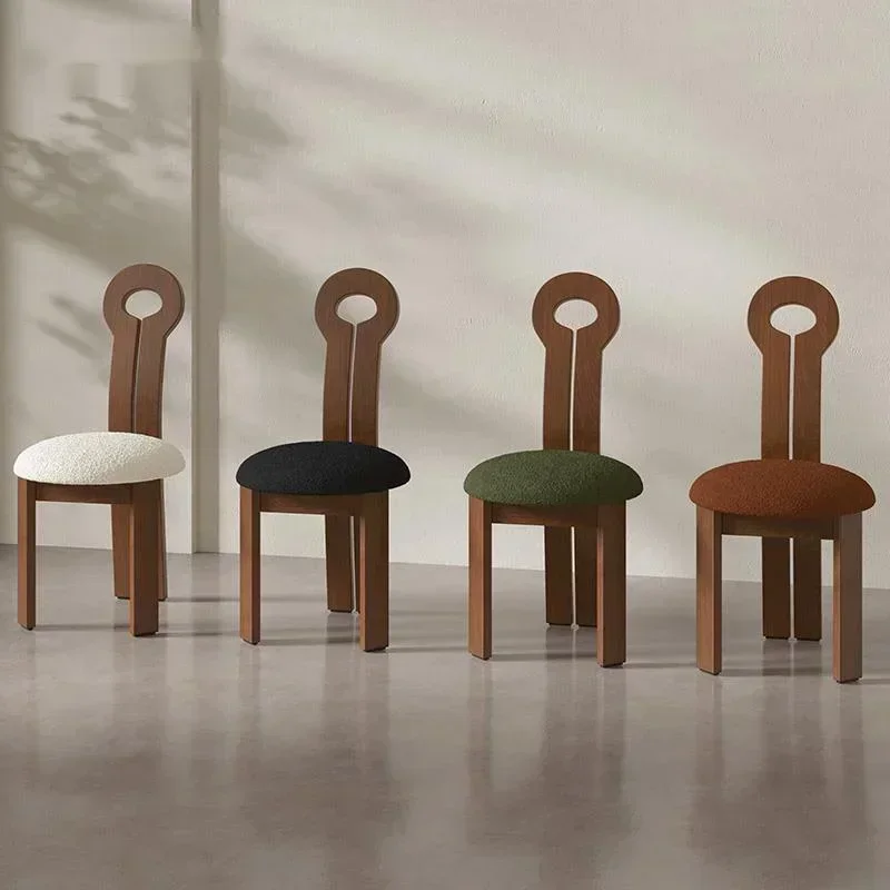 

Simple Modern Cream Wind Dining Chair Creative Design Walnut Color Key Chair Advanced Light Luxury Lamb Wool Dressing Stool