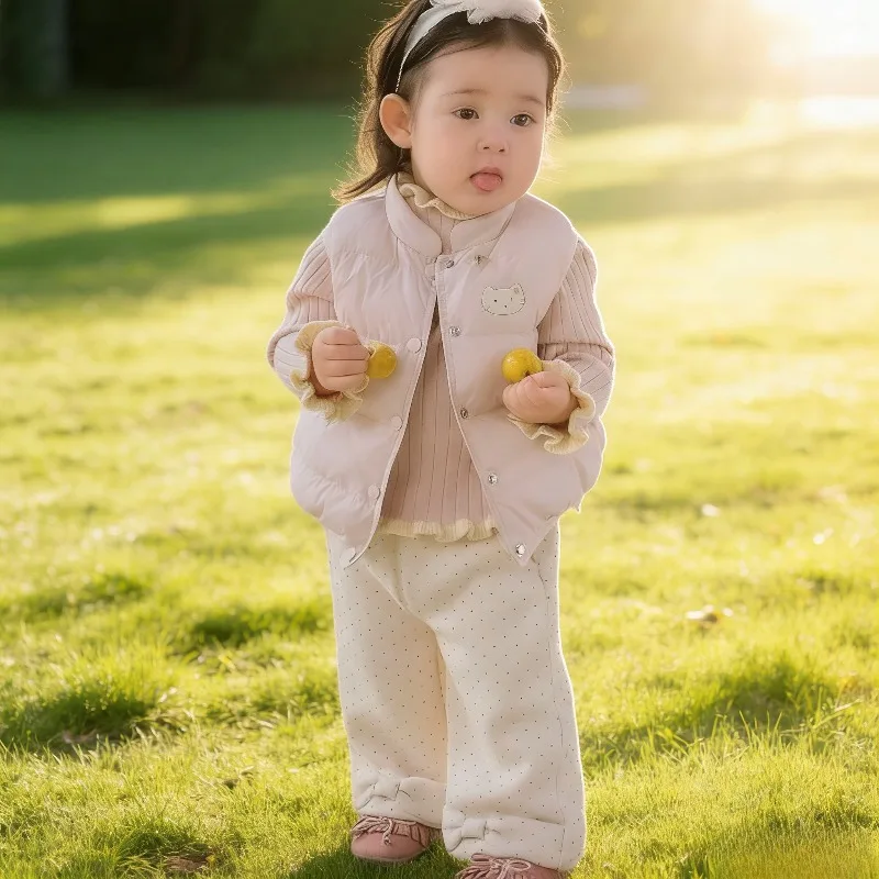 

Пуховик для младенцев, зимний пуховик с героями мультфильмов для маленьких девочек, куртка без рукавов, легкий теплый пуховик трапециевидной формы