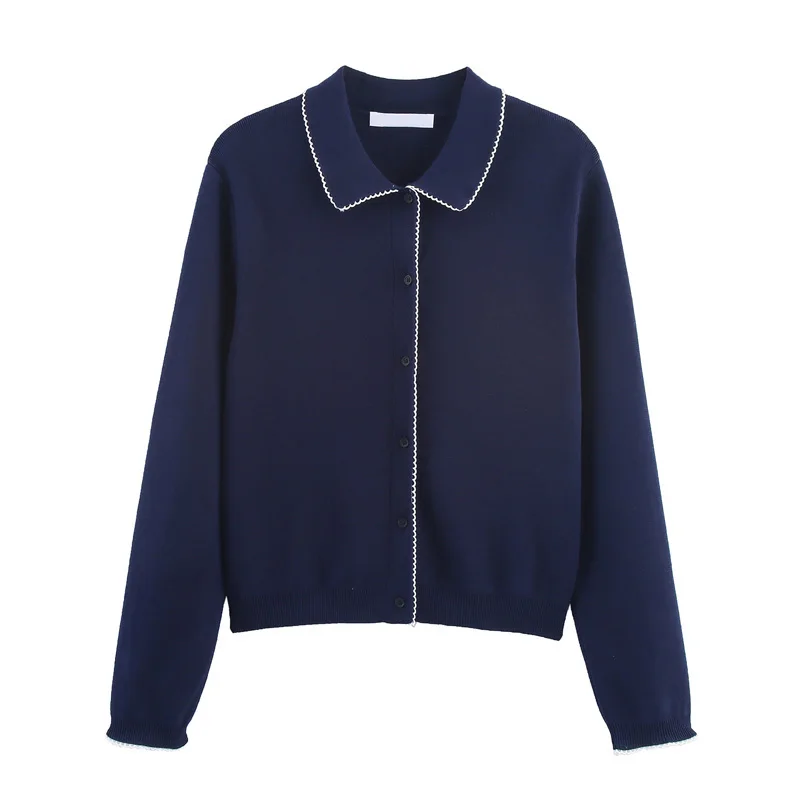 초가을 대학 스타일 니트 롱 스웨터 코트 여성 패션 쉬폰 장식 오픈 가디건