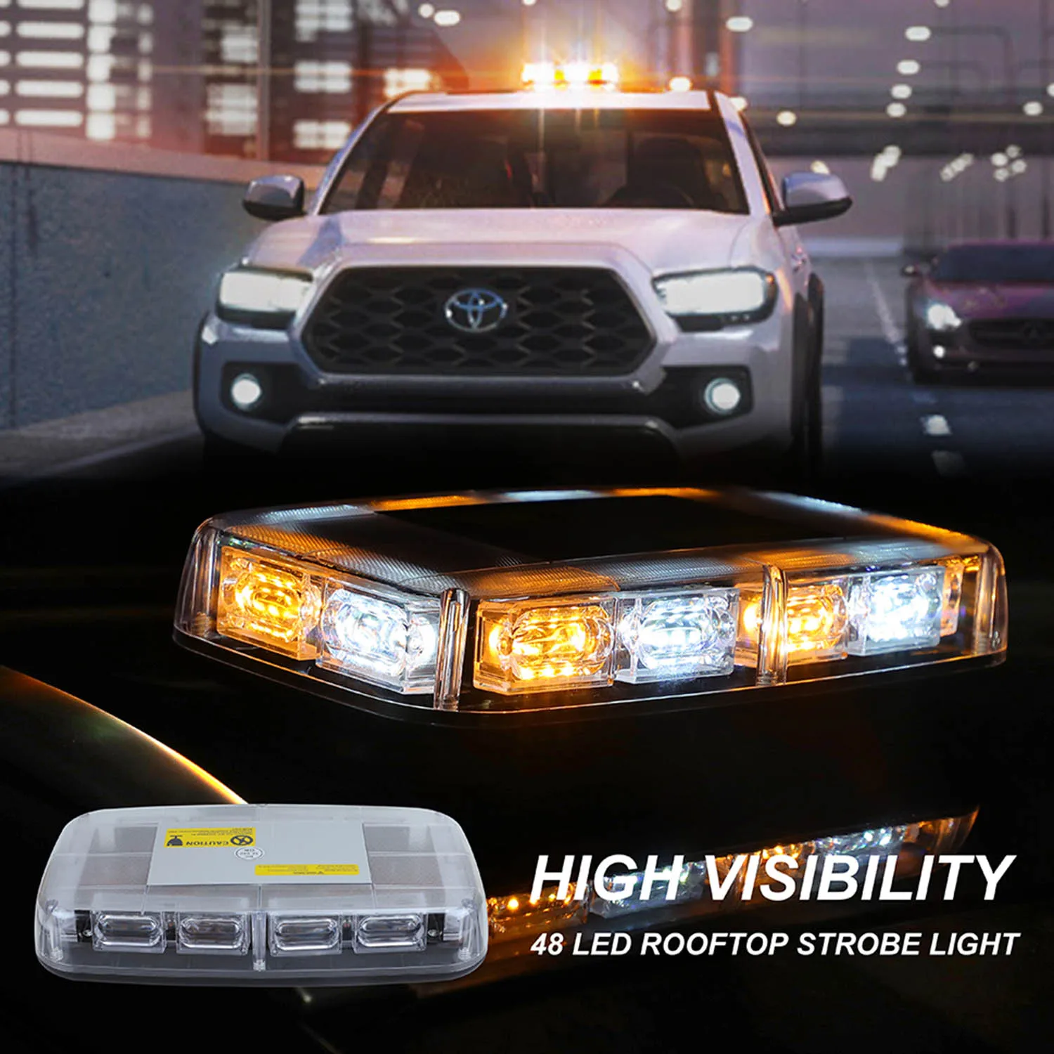 

Upgraded 12-24V 48 LEDs Roof Top Flash Strobe Lights Emergency Safety Warning Mini Light Bar Magnetic Base for Car Truck Vehicle