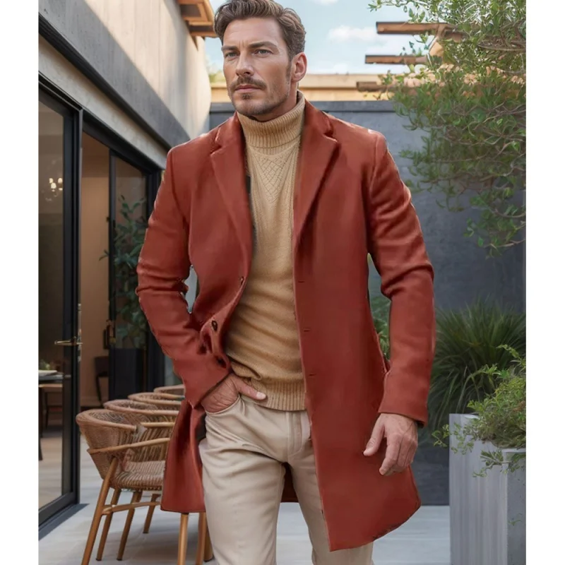 

In Stock Men's Clothing Woolen Coat British Style Autumn and Winter High Quality Woolen Mid-Length Trench Coat Multi-Color Multi