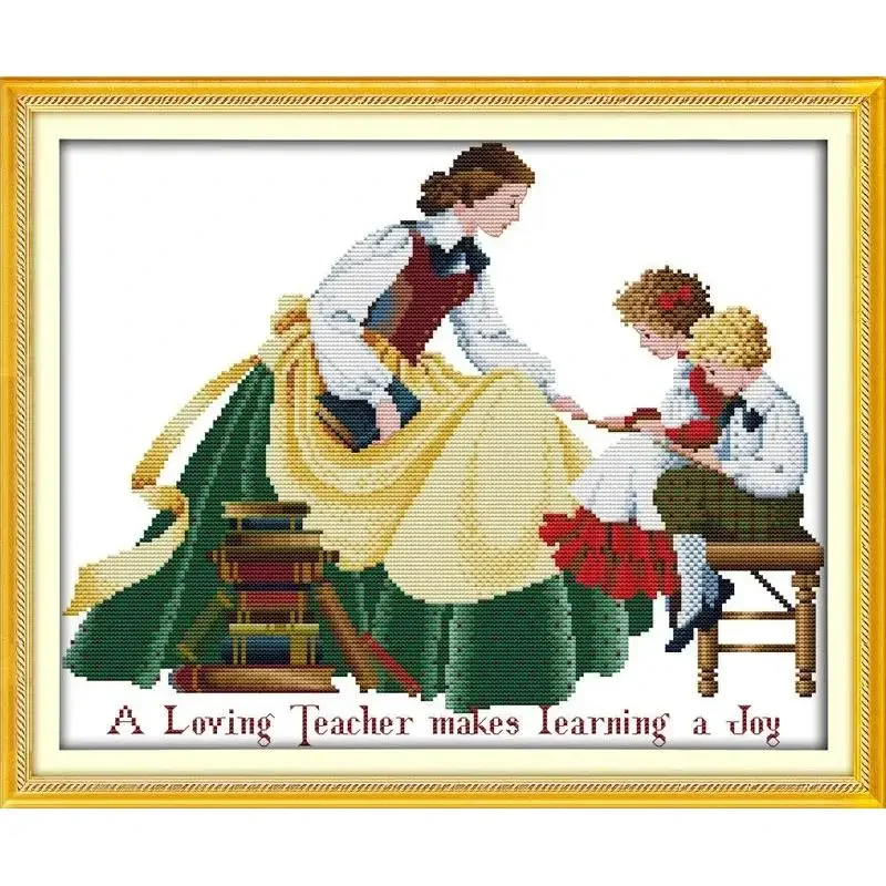 Joy Sunday News Printed Cross Stitch Kit ,  Easy Sewing Pattern for Beginner  Stamped Fabric Embroidery Set-A Loving Teacher Mak