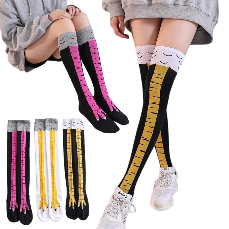 

Забавные чулки с куриными лапами, женские высокие гольфы до колена, куриные носки, милые хлопковые носки до середины икры с 3D принтом для женщин и девочек